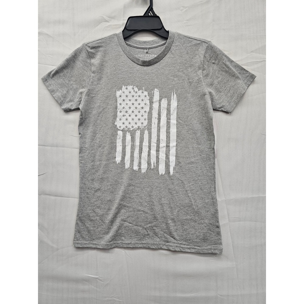 Collette Love Mens Distressed American Flag T-Shirt Gray‎ Relaxed Fit CL2443T S